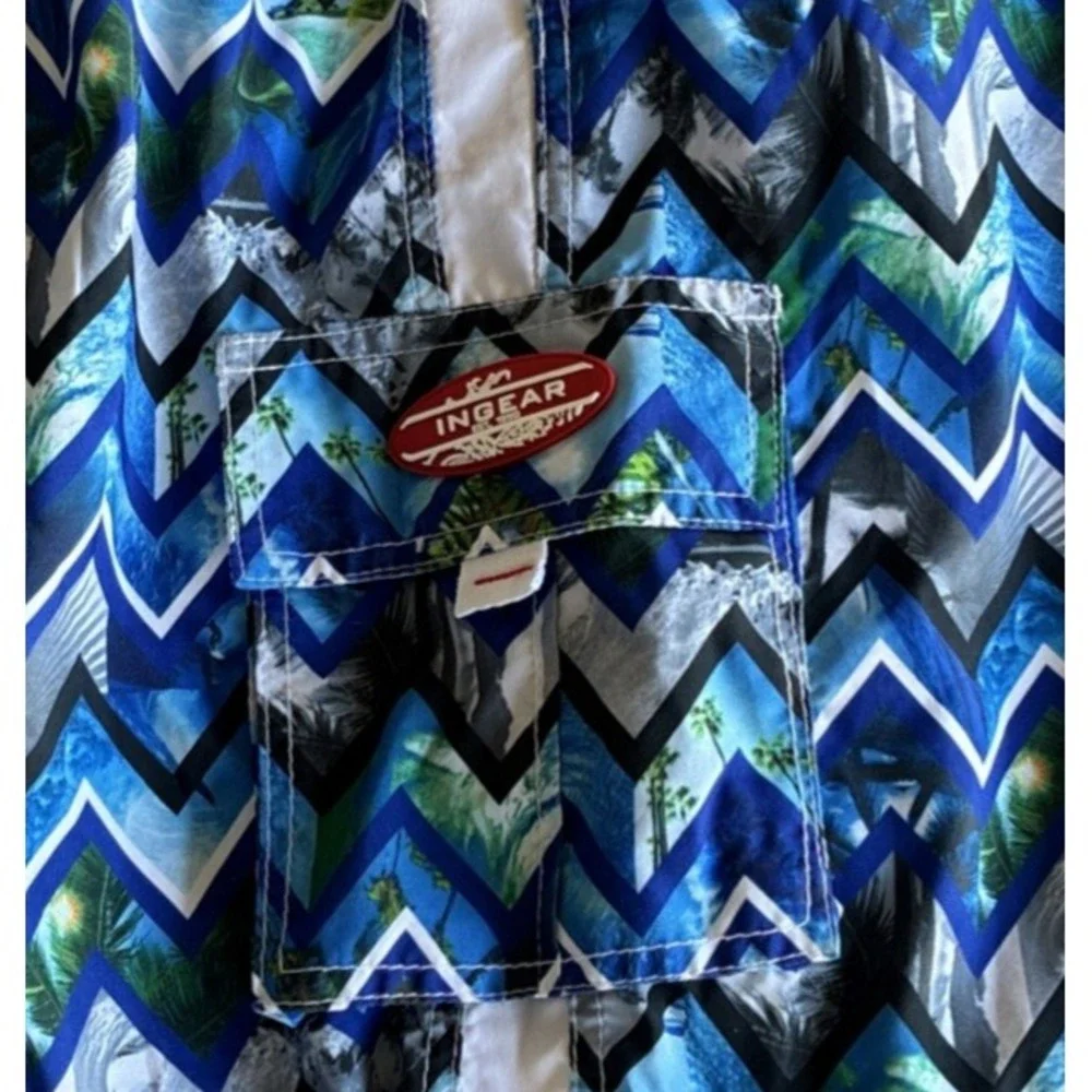 Ingear Swim Mens Blue Board Shorts Swim Trunks Mesh Lined XXL MS1 Geo Surf